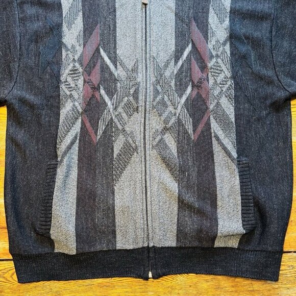 Vintage Arnold Palmer Cardigan Sweater Full Zip Mens L 42-44 Black Grey 15% Wool - Picture 3 of 13